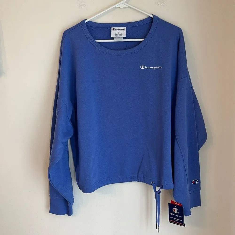 Champion Women cropped campus French terry crew neck knit sweatshirt LG NWT!